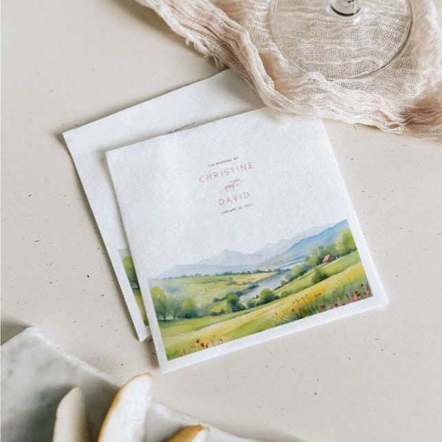 Wildflowers Field And Mountains Rustic Wedding Napkins (Creator Uploaded)