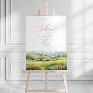 Wildflowers Field And Mountains Wedding Welcome Foam Board