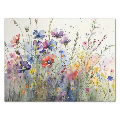 Wildflowers Field Watercolor Decoupage Tissue Paper