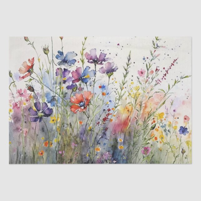 Wildflowers Field Watercolor Decoupage Tissue Paper (Front)