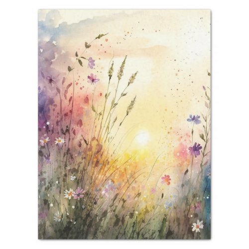 Wildflowers Field Watercolor Decoupage Tissue Paper