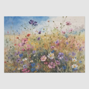 Wildflowers Field Watercolor Decoupage Tissue Paper