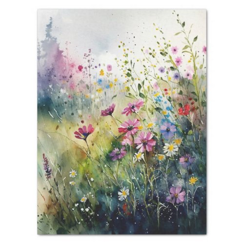Wildflowers Field Watercolor Decoupage Tissue Paper