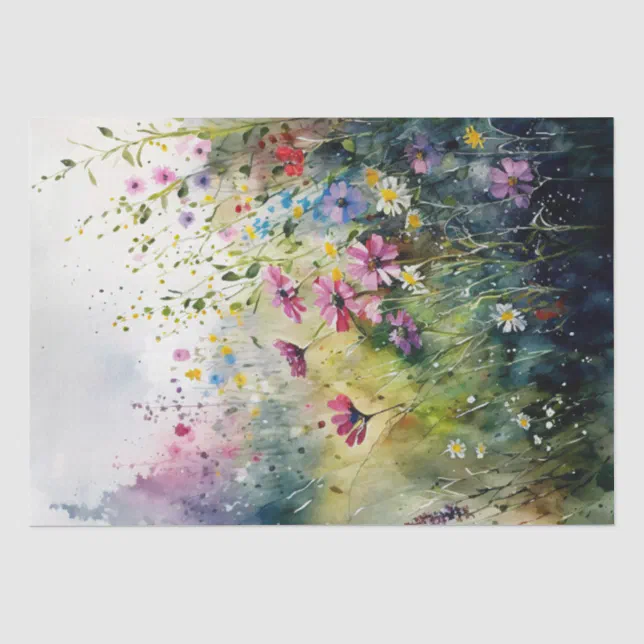 Wildflowers Field Watercolor Decoupage Tissue Paper | Zazzle
