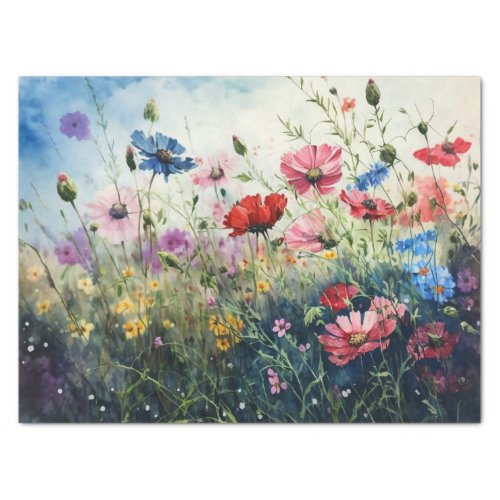 Wildflowers Field Watercolor Decoupage Tissue Paper