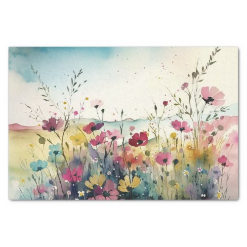 Wildflowers Field Watercolor Decoupage Tissue Paper