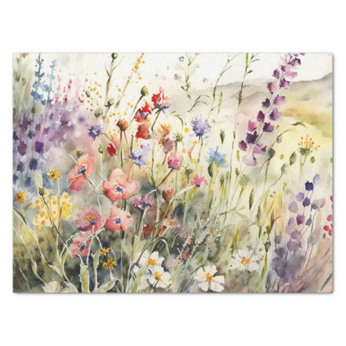 Wildflowers Field Watercolor Decoupage Tissue Paper