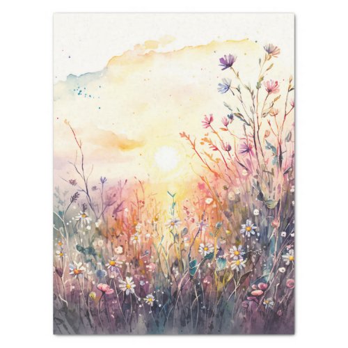 Wildflowers Field Watercolor Decoupage Tissue Paper