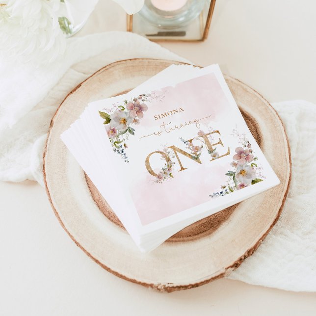 Wildflowers first birthday Wild One blush pink Napkins (Creator Uploaded)