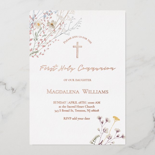 wildflowers | First Communion Invitation Foil Invitation (Front)