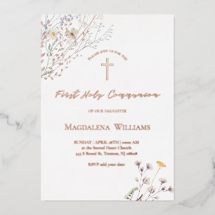 wildflowers   First Communion Invitation Foil Invitation