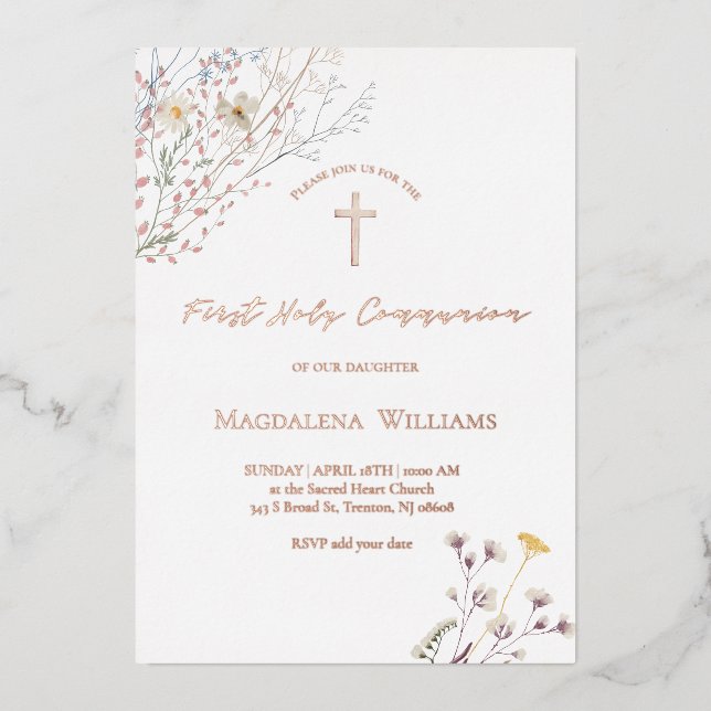 wildflowers | First Communion Invitation Foil Invitation (Front)