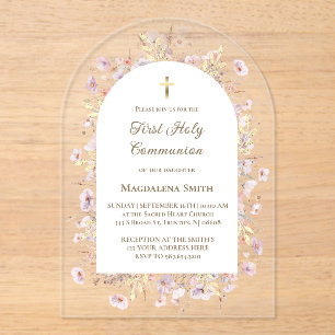 wildflowers First Holy Communion Acrylic Invitations