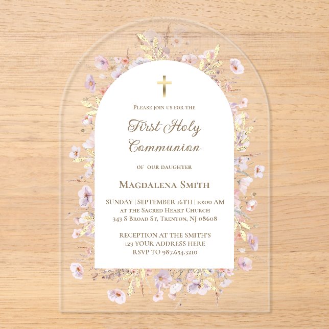 wildflowers First Holy Communion  Acrylic Invitations (Front)