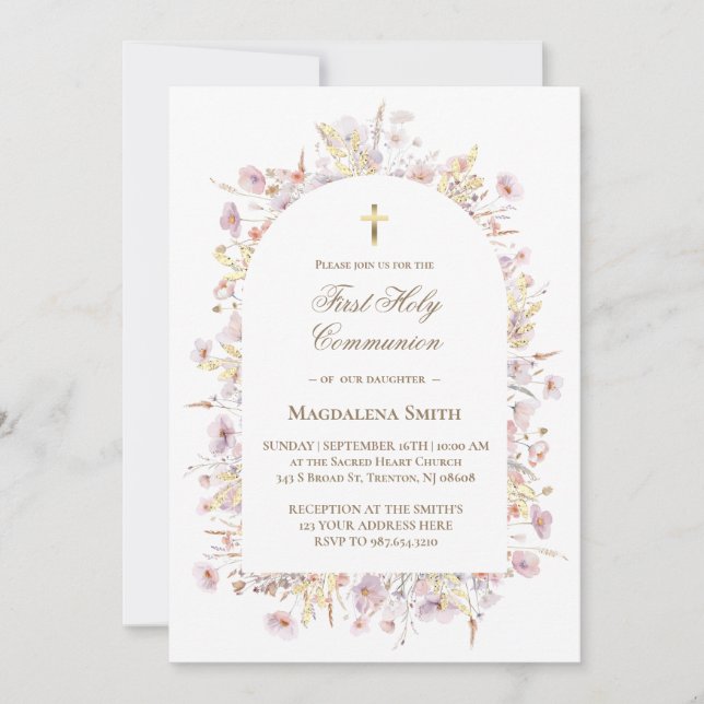 wildflowers First Holy Communion  Invitation (Front)