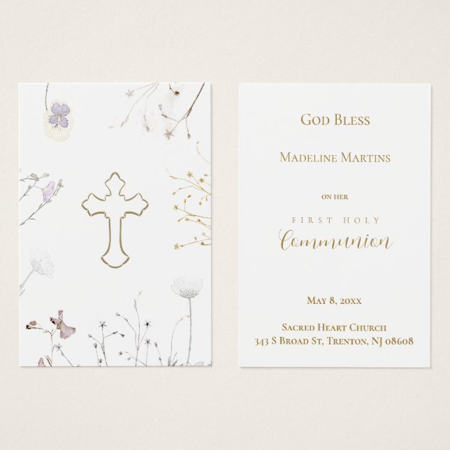 wildflowers First Holy Communion  remembrance card (Front & Back)