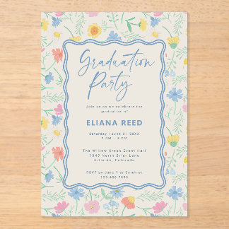 Wildflowers Floral Acrylic Graduation Invitation