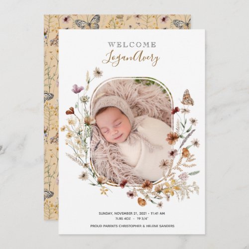Wildflowers Floral Add Photo New Baby Birth  Annou Announcement