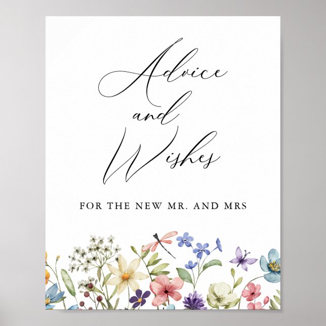 Wildflowers Floral Advices Wishes Bridal Shower Poster (Front)