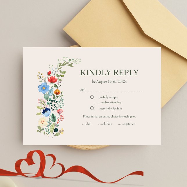 Wildflowers Floral Boho Ivory Wedding RSVP Card (Creator Uploaded)