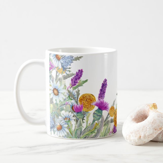 Wildflowers Floral, Botanical Garden, Colorful gif Coffee Mug (With Donut)