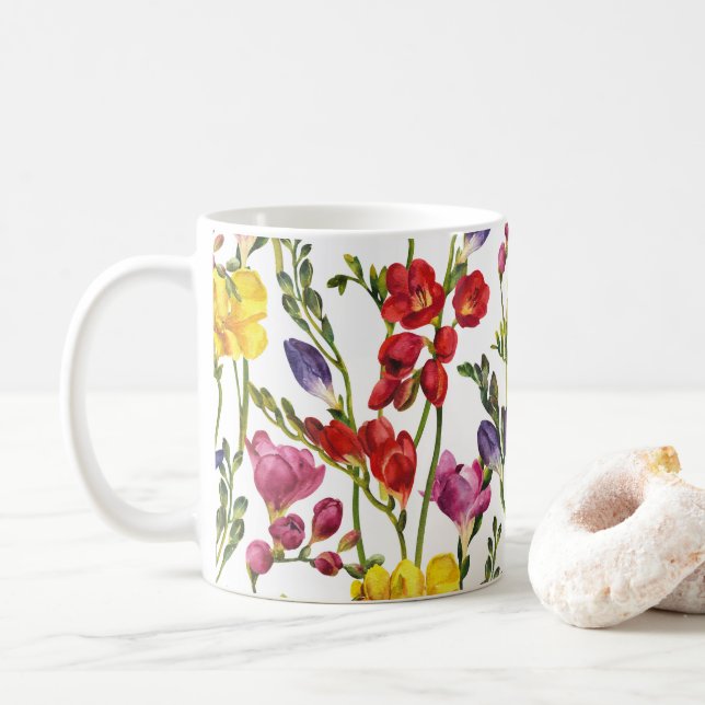Wildflowers Floral, Botanical Garden, Colorful gif Coffee Mug (With Donut)