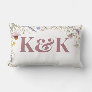 Wildflowers Floral Botanical Monogram Editable Lumbar Pillow