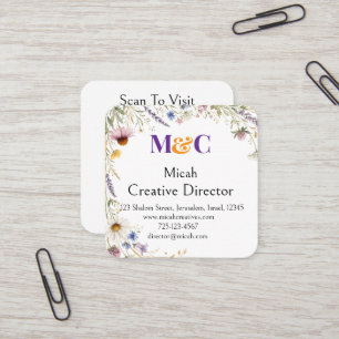 Wildflowers Floral Botanical Watercolor, Foliage  Square Business Card