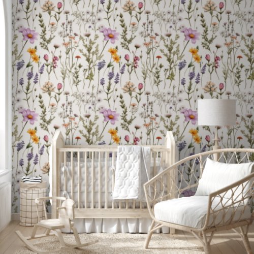 Wildflowers Floral Botanical White Watercolor Wallpaper