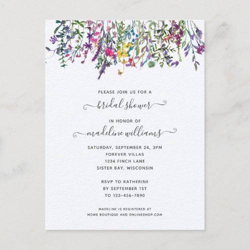 Wildflowers Floral Bridal Shower  Invitation Postcard