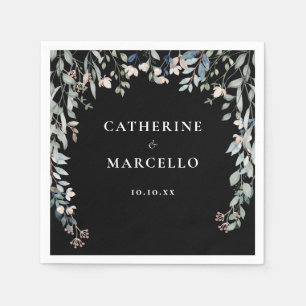 Wildflowers Floral Cascade Black And White Wedding Napkins