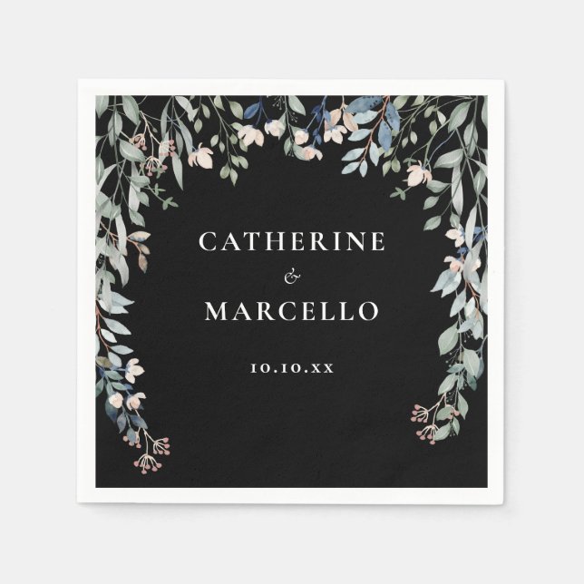 Wildflowers Floral Cascade Black And White Wedding Napkins (Front)