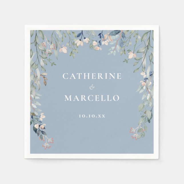Wildflowers Floral Cascade Dusty Blue Wedding Napkins (Front)