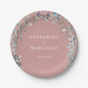 Wildflowers Floral Cascade Dusty Rose Pink Wedding Paper Plates