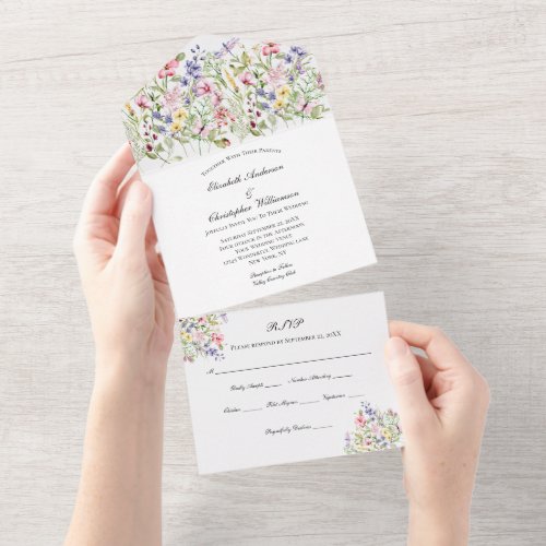 Wildflowers Floral Elegant Classic Wedding  All In One Invitation