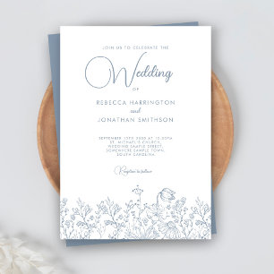 Wildflowers Floral Elegant Dusty Blue Wedding Invitation