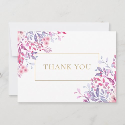 Wildflowers Floral Elegant Gold Geometric  Thank You Card