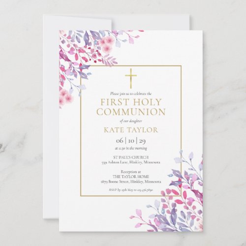 Wildflowers Floral First Holy Communion Invitation