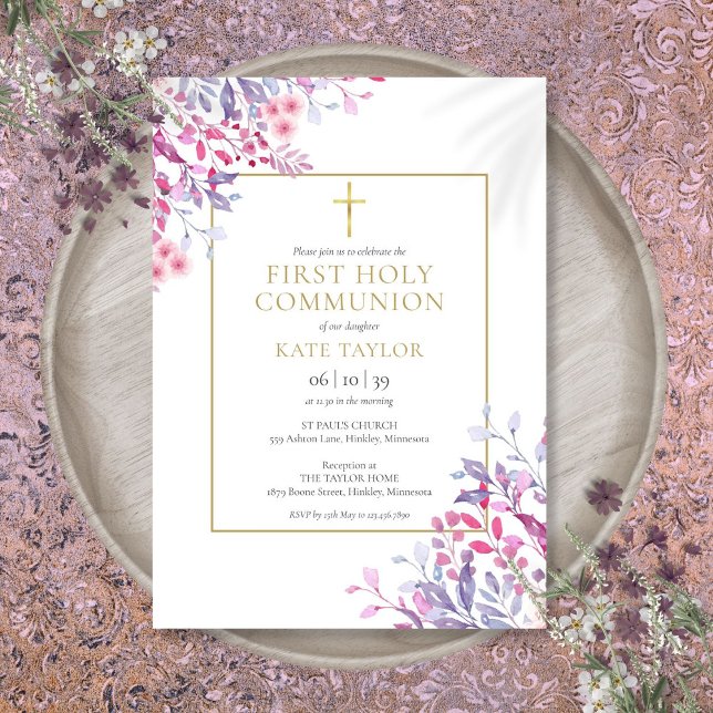 Wildflowers Floral First Holy Communion Invitation (Wildflowers Floral First Holy Communion Invitation)