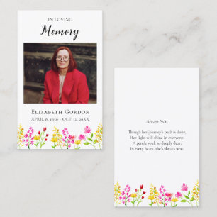Wildflowers Floral Funeral Prayer Memorial Card