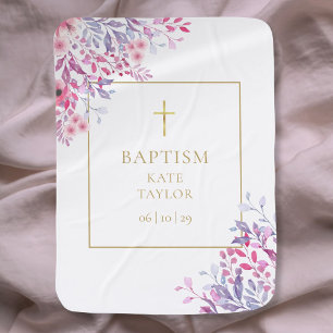 Wildflowers Floral Gold Baptism Christening Baby Blanket