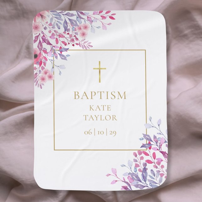 Wildflowers Floral Gold Baptism Christening Baby Blanket (Wildflowers Floral Gold Baptism Christening Baby Blanket)