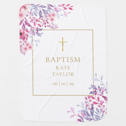 Wildflowers Floral Gold Baptism Christening Baby Blanket