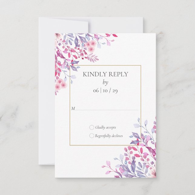 Wildflowers Floral Gold Geometric Wedding RSVP Card (Front)