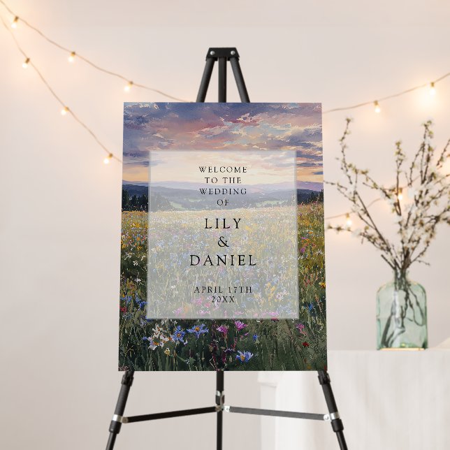 Wildflowers Floral Meadow Wedding Welcome Sign (In Situ (Stand))