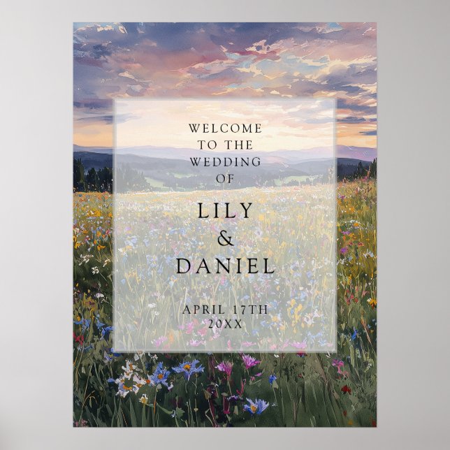 Wildflowers Floral Meadow Wedding Welcome Sign (Front)