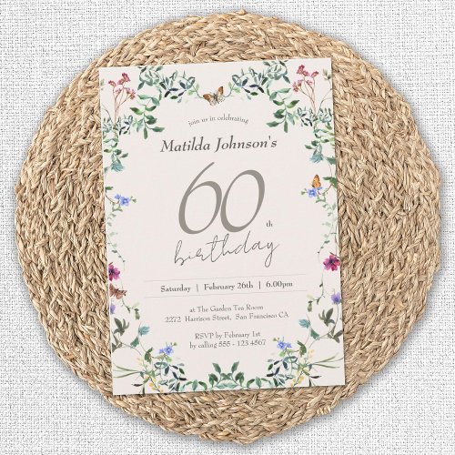 Wildflowers Floral Modern 60th Birthday Party Invitation