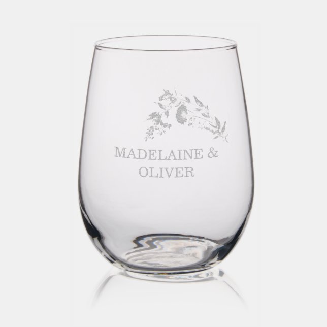 Wildflowers Floral Modern Elegant Wedding Stemless Wine Glass (Glassware)