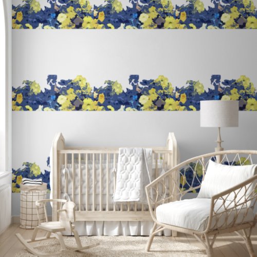 Wildflowers Floral Navy Blue Yellow Garden Theme Wallpaper