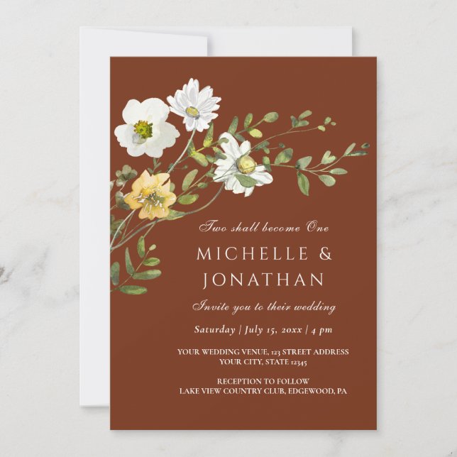 Wildflowers Floral on Terracotta Christian Wedding Invitation (Front)